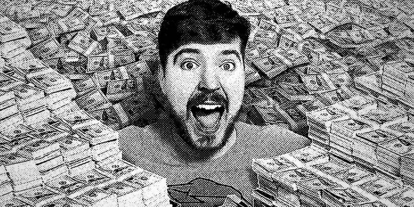 Jimmy Donaldson MrBeast screaming in cash pile