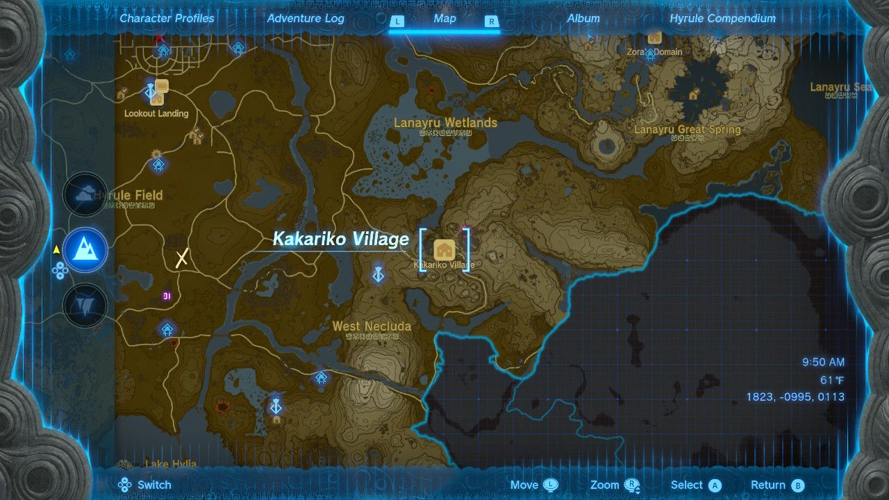Location of Kakariko village in Totk Zelda