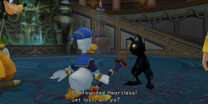 Goofy, Donald, and Sora encounter a Heartless