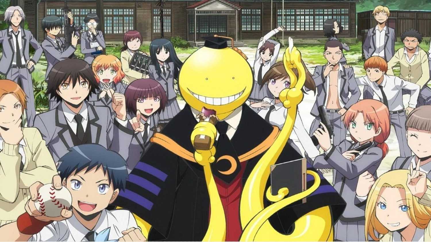Assassination Classroom anime visual featuring Koro-sensei and Class 3-E