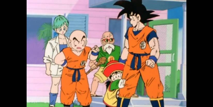 Krillin talking to Raditz in Dragon Ball Z