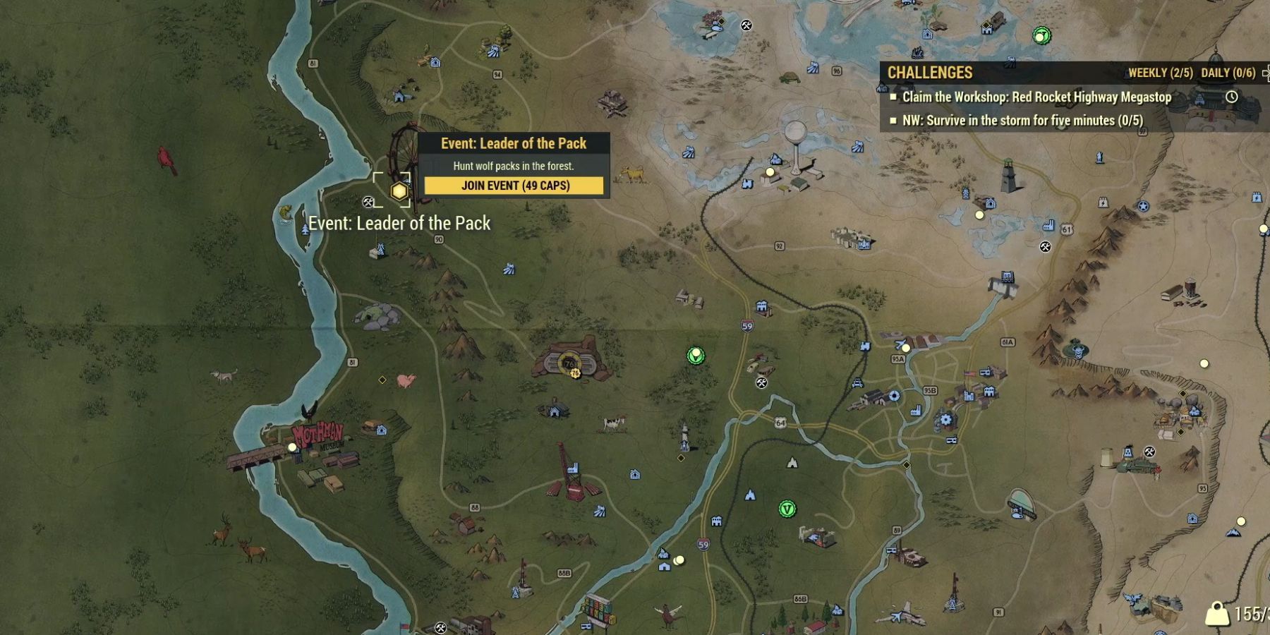 image showing the leader of the pack event for farming wolves in fallout 76.