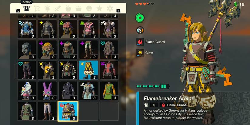 Legend of Zelda Tears of the Kindom - Looking At An Armor Piece With Flame Guard Attribute