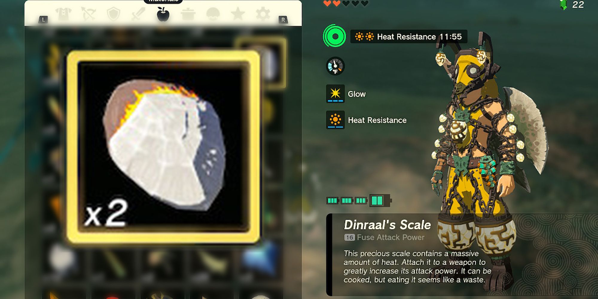 Legend of Zelda Tears of the Kindom - Look at Dinraal's scale in the material menu