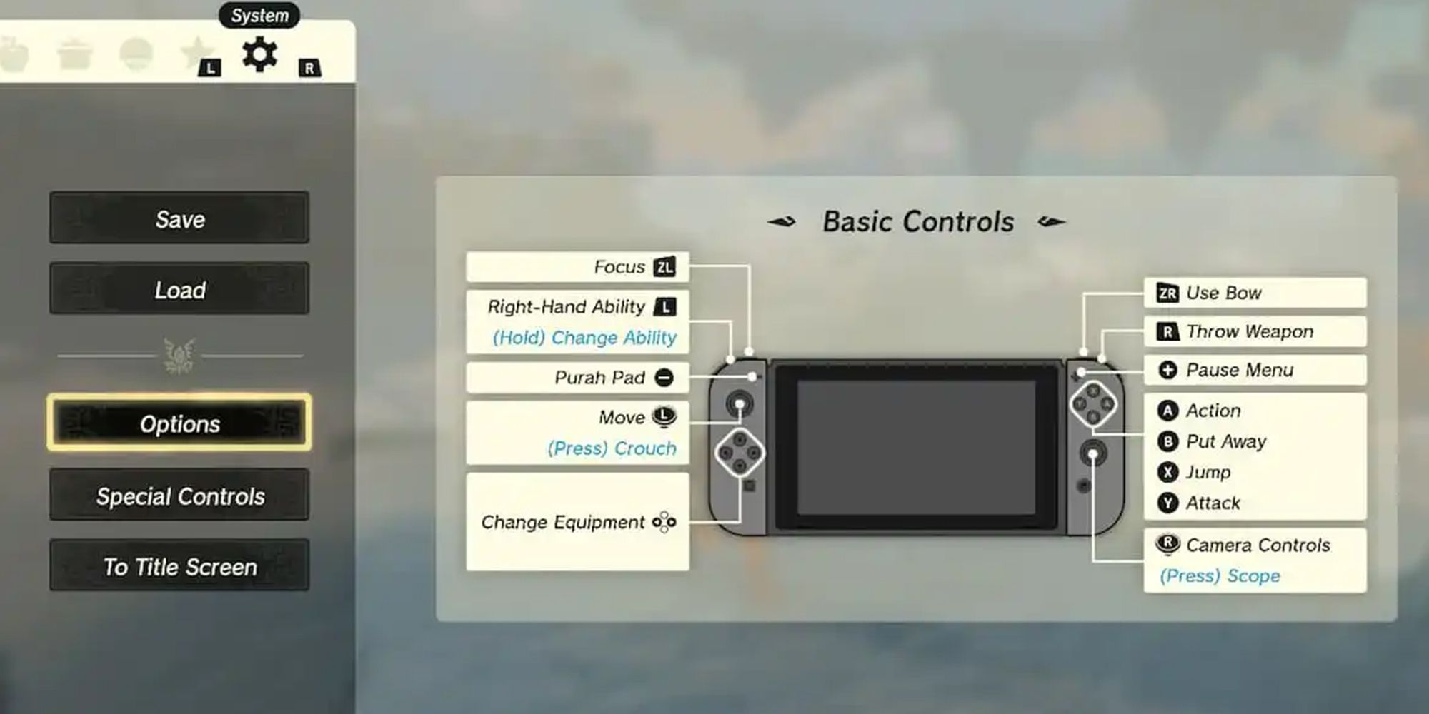 Legend of Zelda Tears of the Kingdom - Basic Controls For Joy Cons In-Game UI