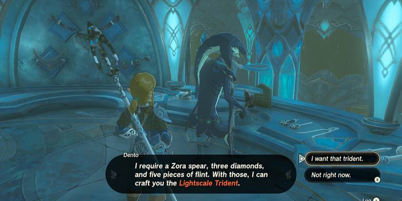 Legend of Zelda Tears Of The Kingdom - Dento Listing The Materials Needed To Craft Lightscale Trident