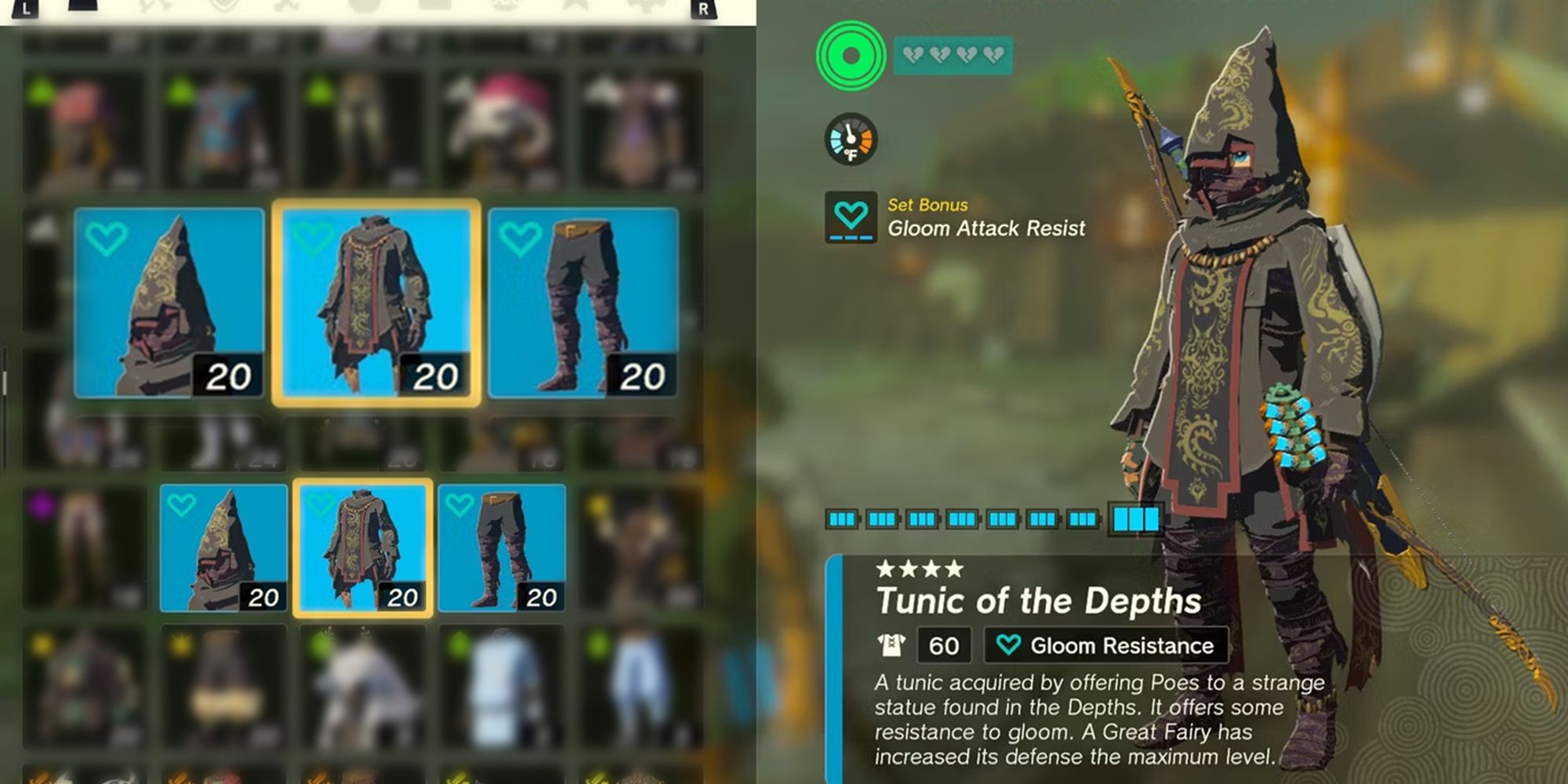 Legend of Zelda Tears of the Kingdom - Full Set Of Depths Armor Worn With Set Bonus Active