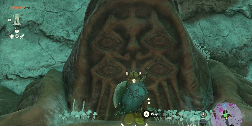 Legend of Zelda Tears Of The Kingdom - Looking Up At The Wellspring Of Courage Bargainer Statue