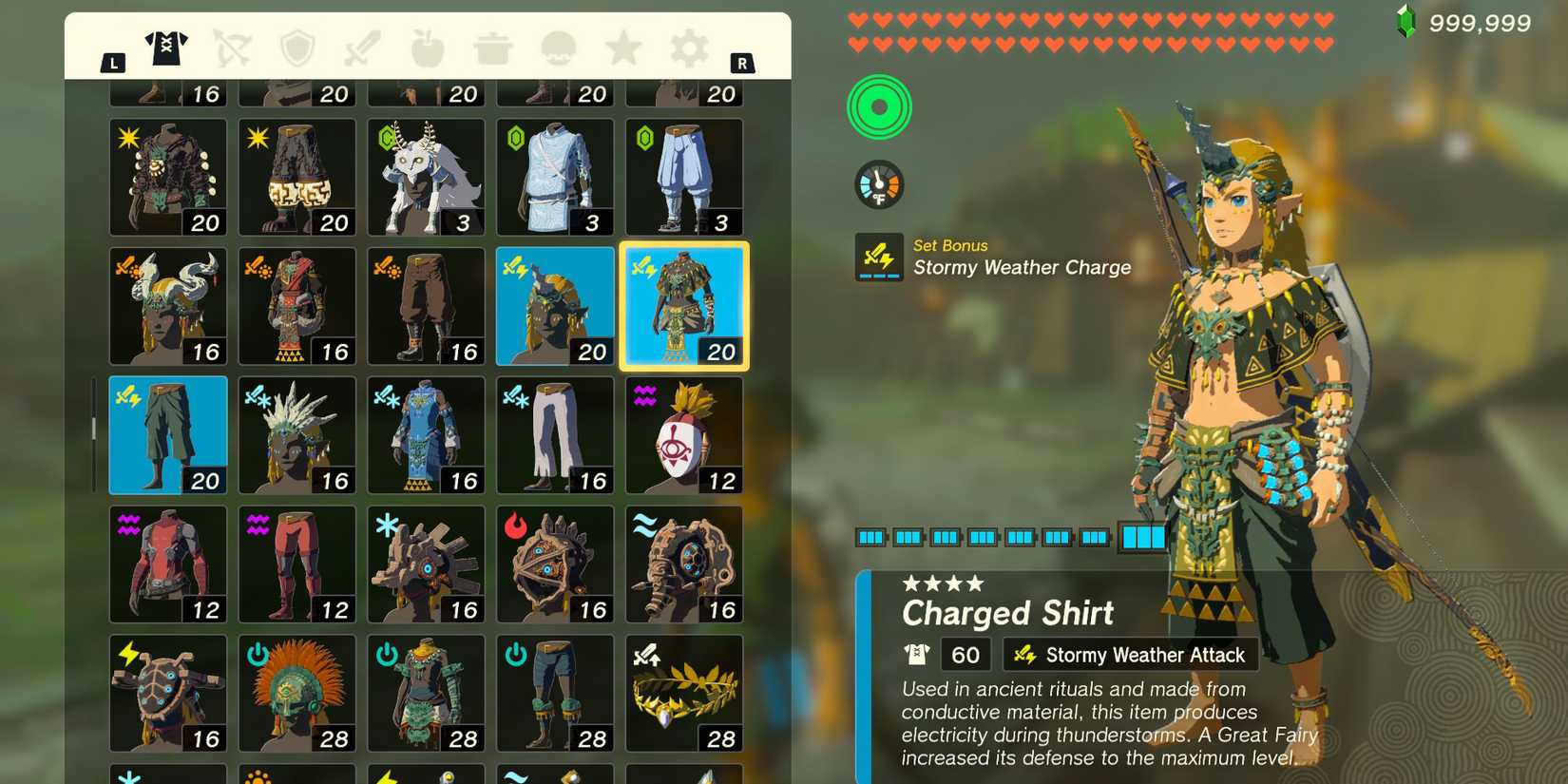 The Charged Armor Set in The Legend of Zelda: Tears of the Kingdom