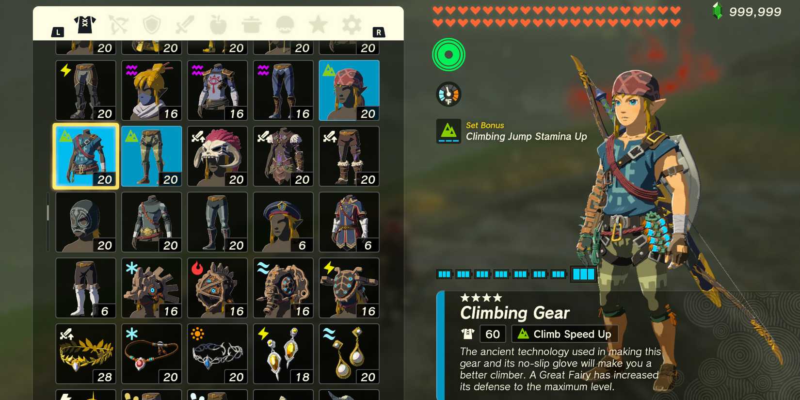 The Climbing Gear Armor Set in The Legend of Zelda: Tears of the Kingdom