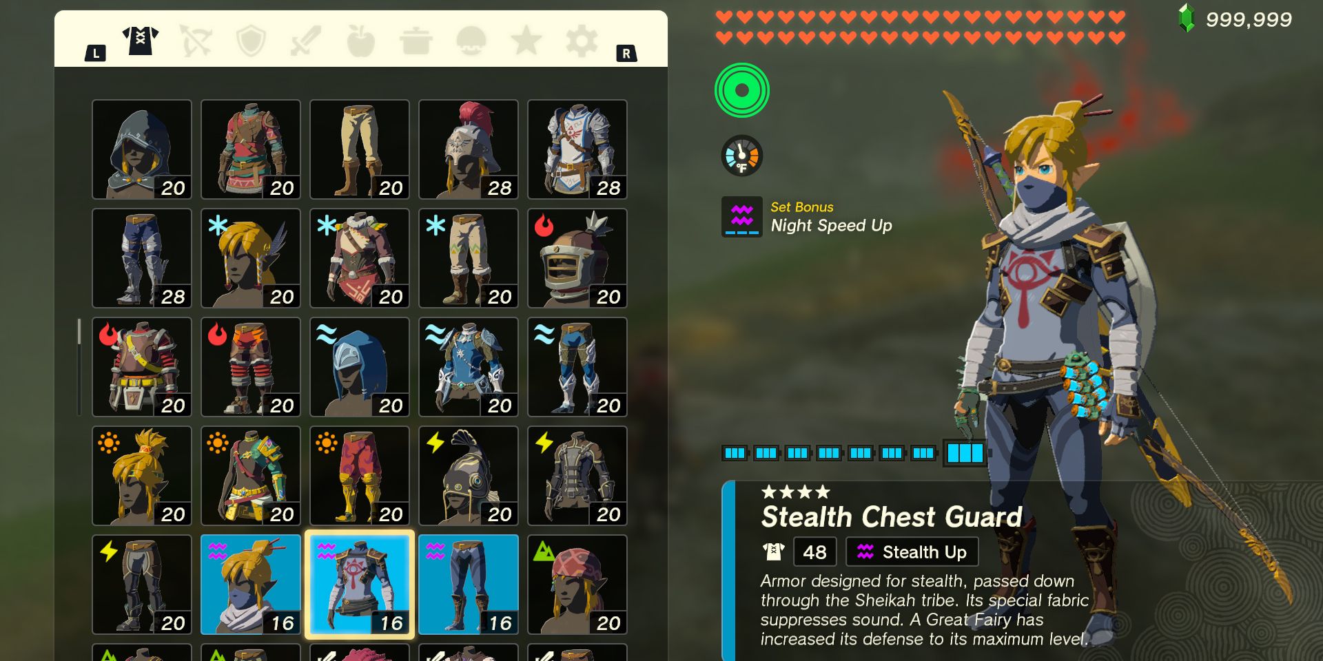 The stealth armor set in The Legend of Zelda: Tears of the Kingdom