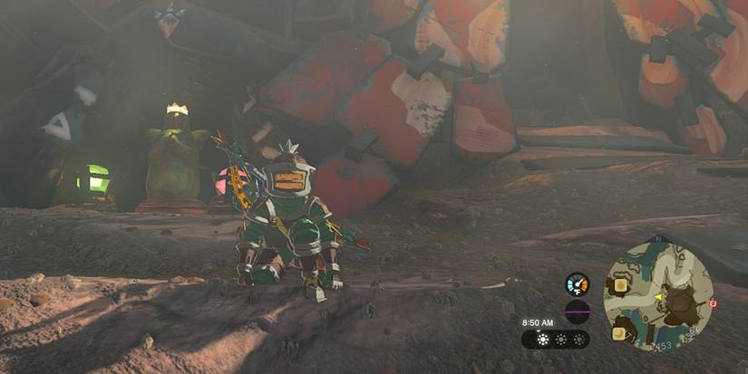 Legend of Zelda Tears of the Kngdom  - Crouching In Front Of The Goron City Goddess Statue