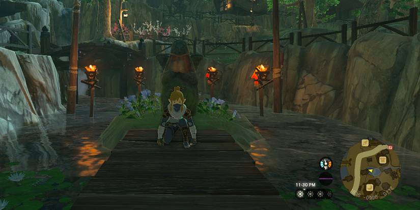Legend of Zelda Tears of the Kngdom  - Crouching In Front Of The Kakariko Village Goddess Statue