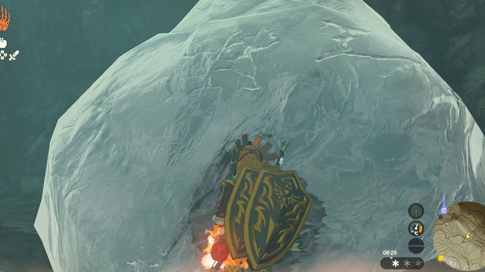 Link staring at block of ice with Ruby Rod