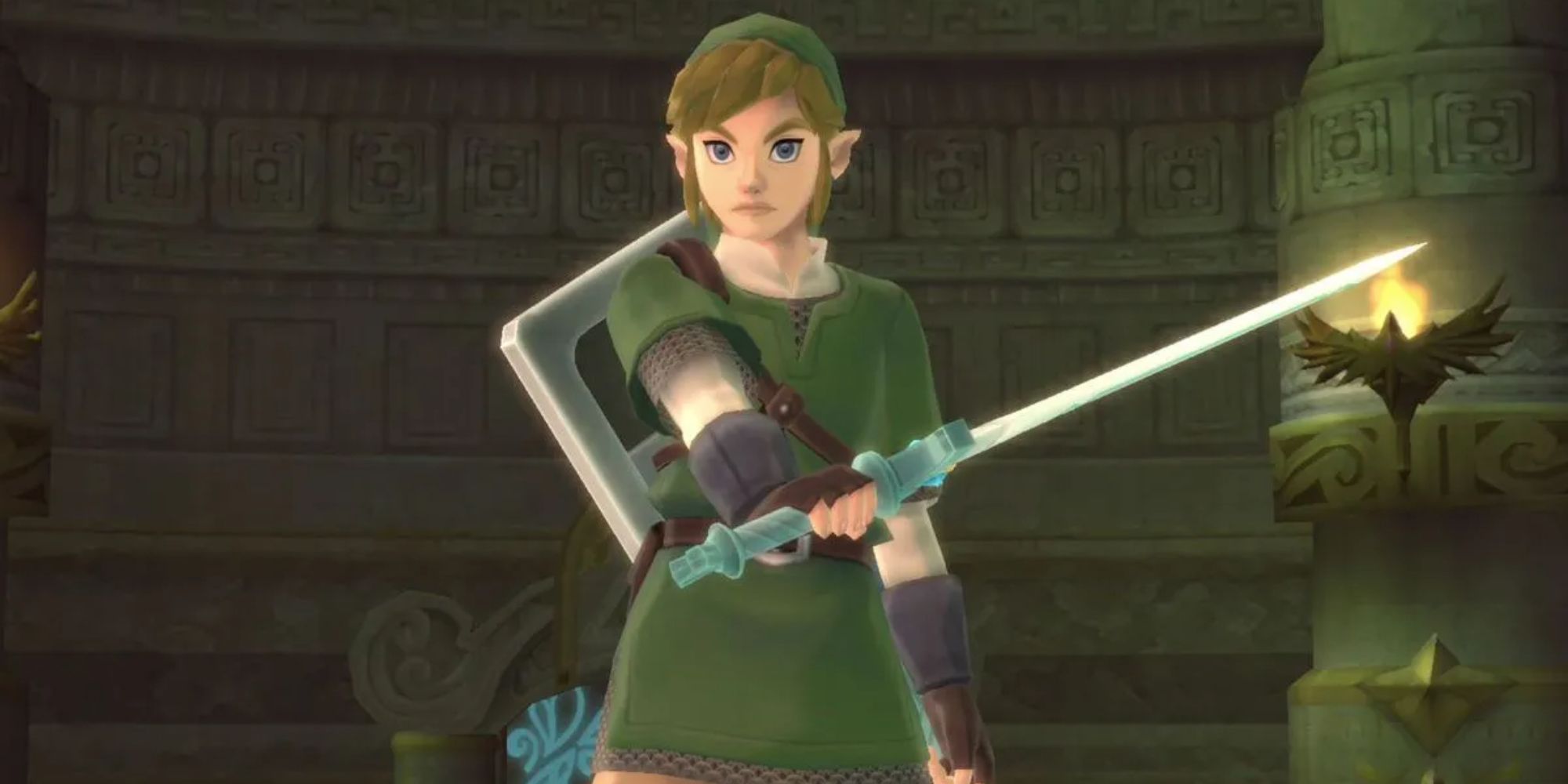 Link wielding a sword in Skyward Sword