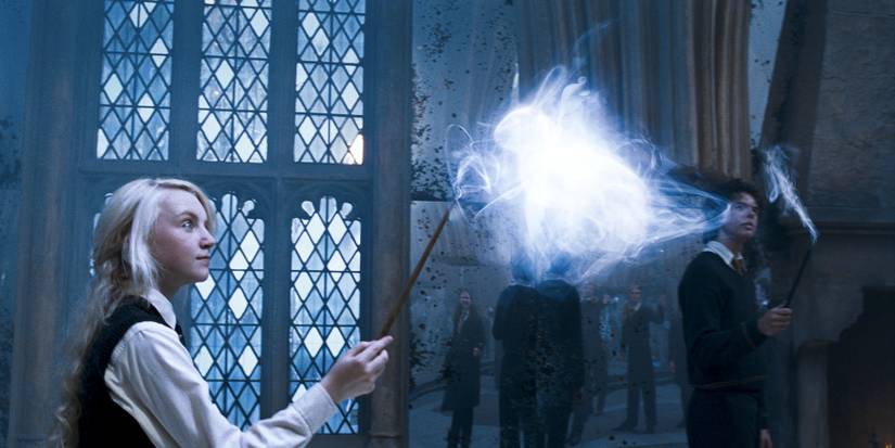 Luna Lovegood conjuring her hare patronus in the room of requirement in Harry Potter and the Order of the Phoenix
