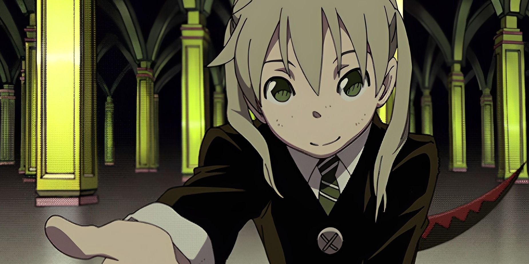 Maka Albarn from Soul Eater holding out her hand to a friend