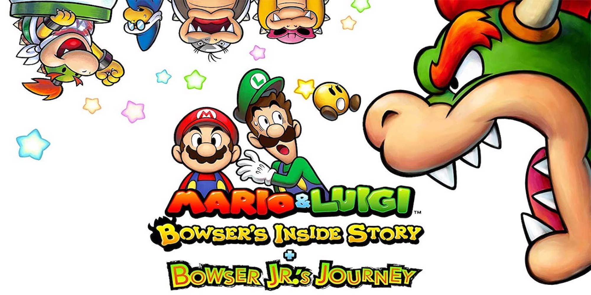 Mario & Luigi- Bowser's Inside Story + Bowser Jr.'s Journey cover art with luigi, mario and bowser