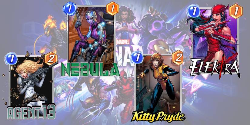 Marvel Snap Best Cards All Female Deck 1 Cost Cards Agent 13, Elektra, Kitty Pryde, Nebula