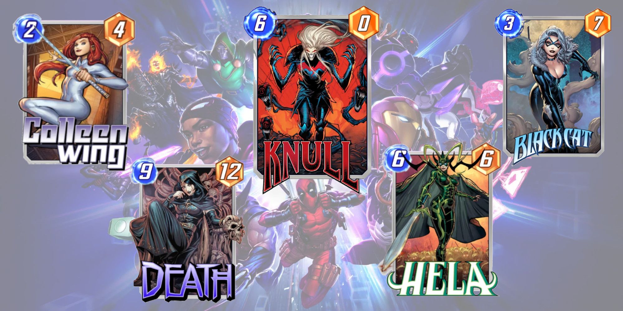 Marvel Snap Best Cards All Female Deck Best Combo Cards Death, Knull, Colleen Wing, Black Cat, and Hela