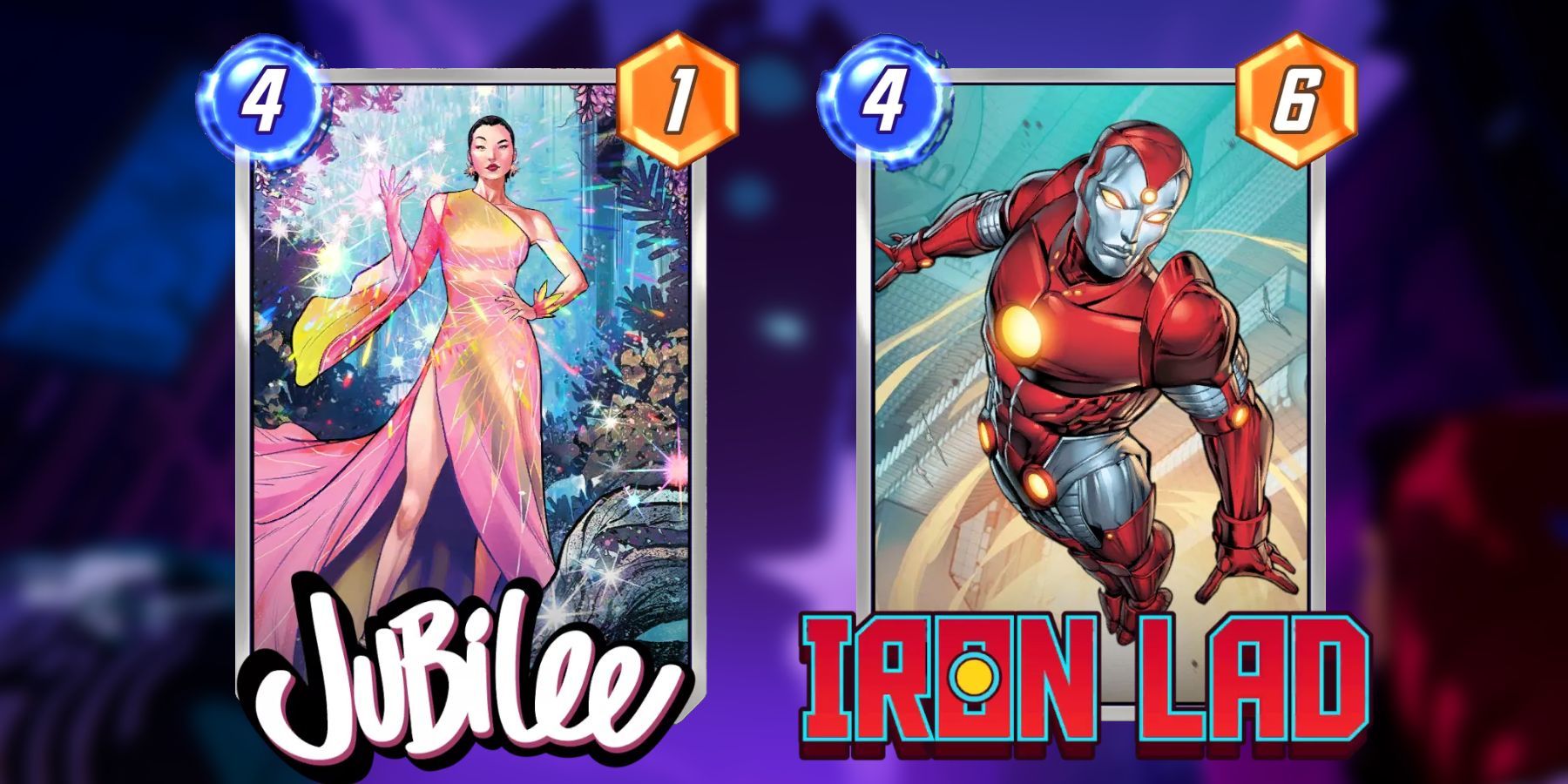 image showing jubilee and iron lad best cards for howard the duck deck in marvel snap.