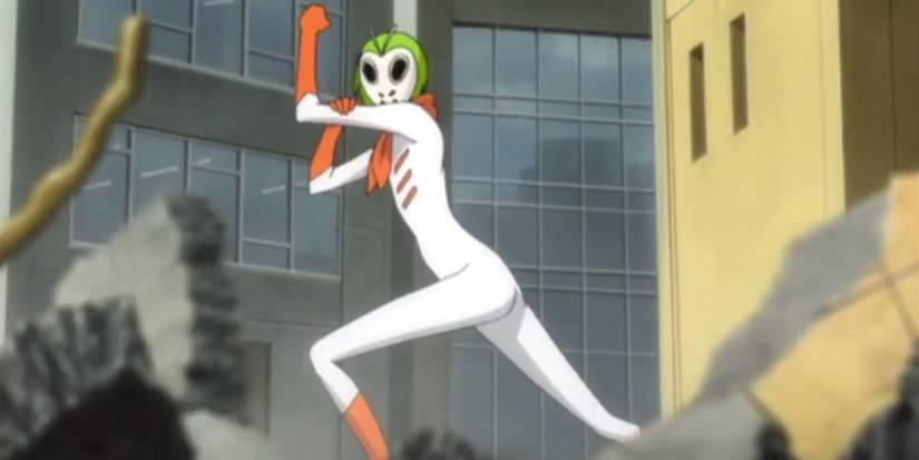 Mashiro Kuna strikes a victory pose after defeating a Gillian in Bleach