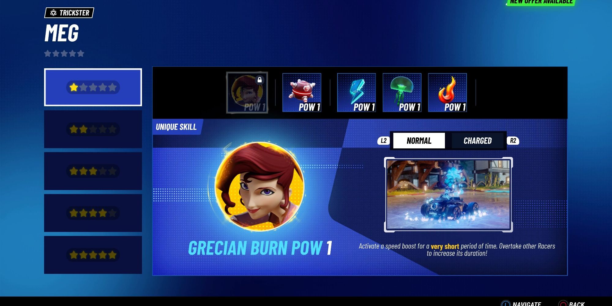 Meg's unique skill in Disney Speedstorm called Grecian Burn