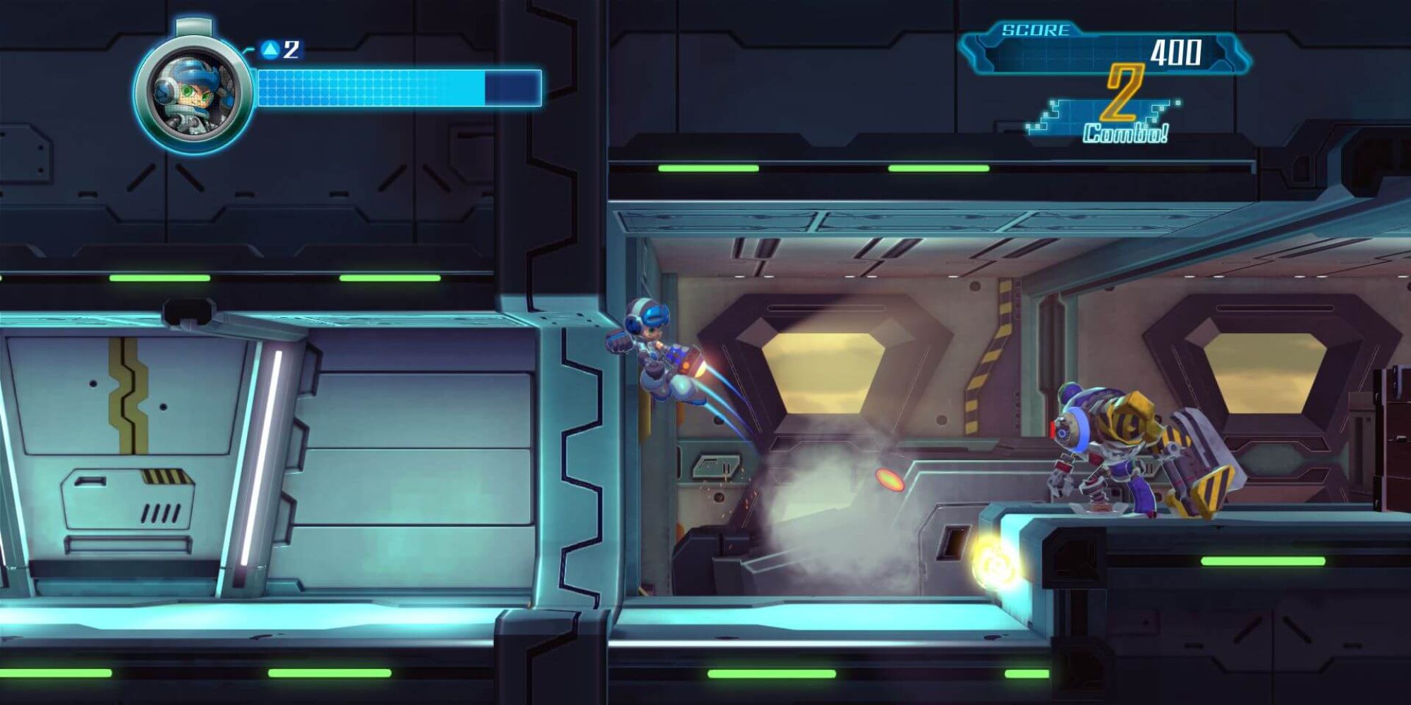 Mighty No. 9 leaping during a level