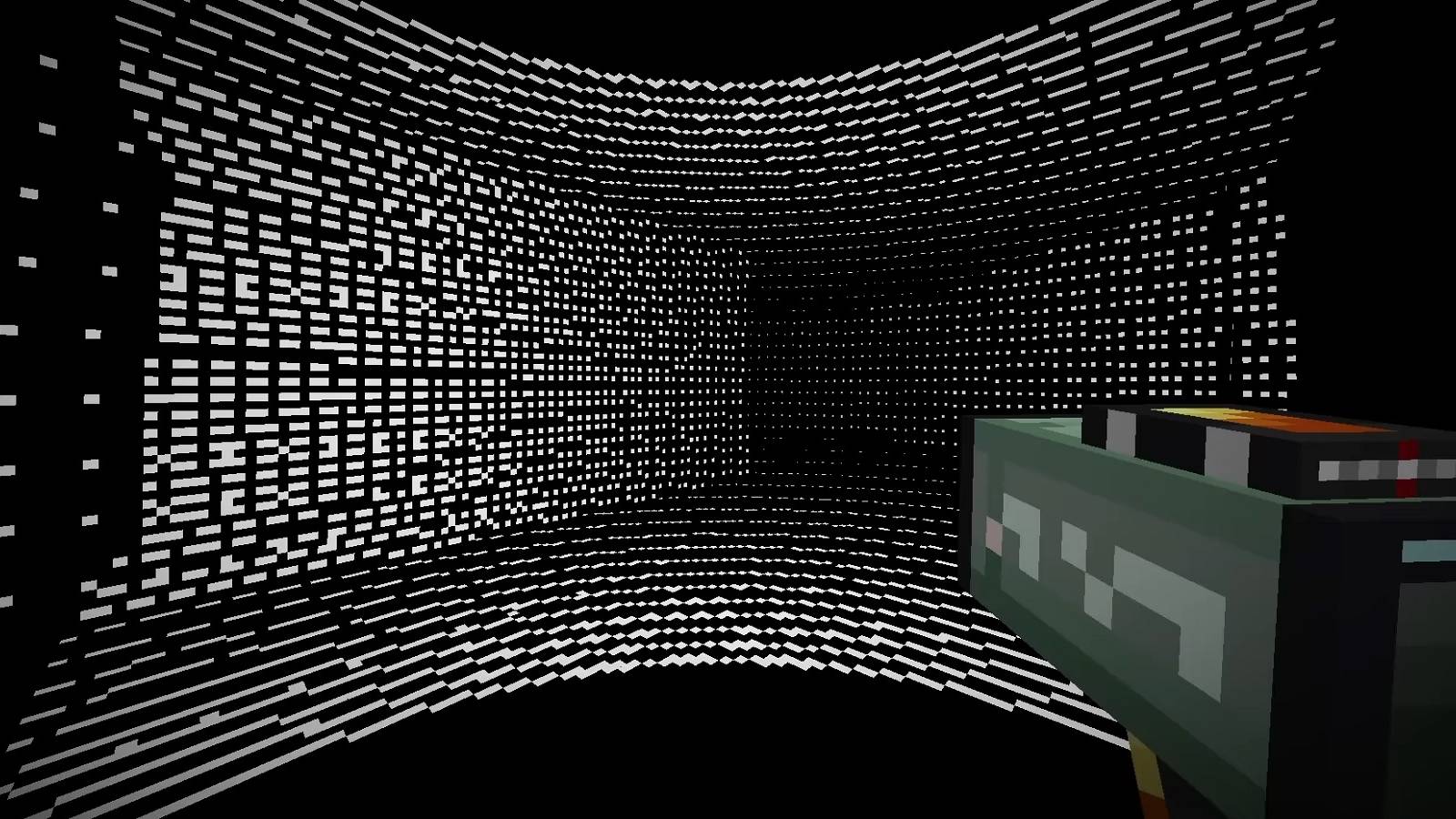 Image from a modded version of Minecraft showing the walls have been formed with white dots.