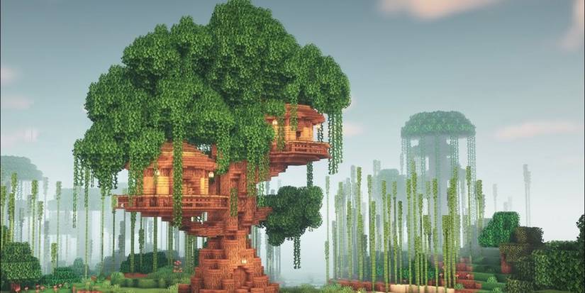 A treehouse in Minecraft
