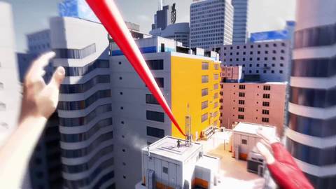 Using a zipline on building rooftops