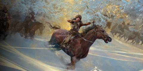 Mongol archer about to shoot an arrow in Age of Empires 4