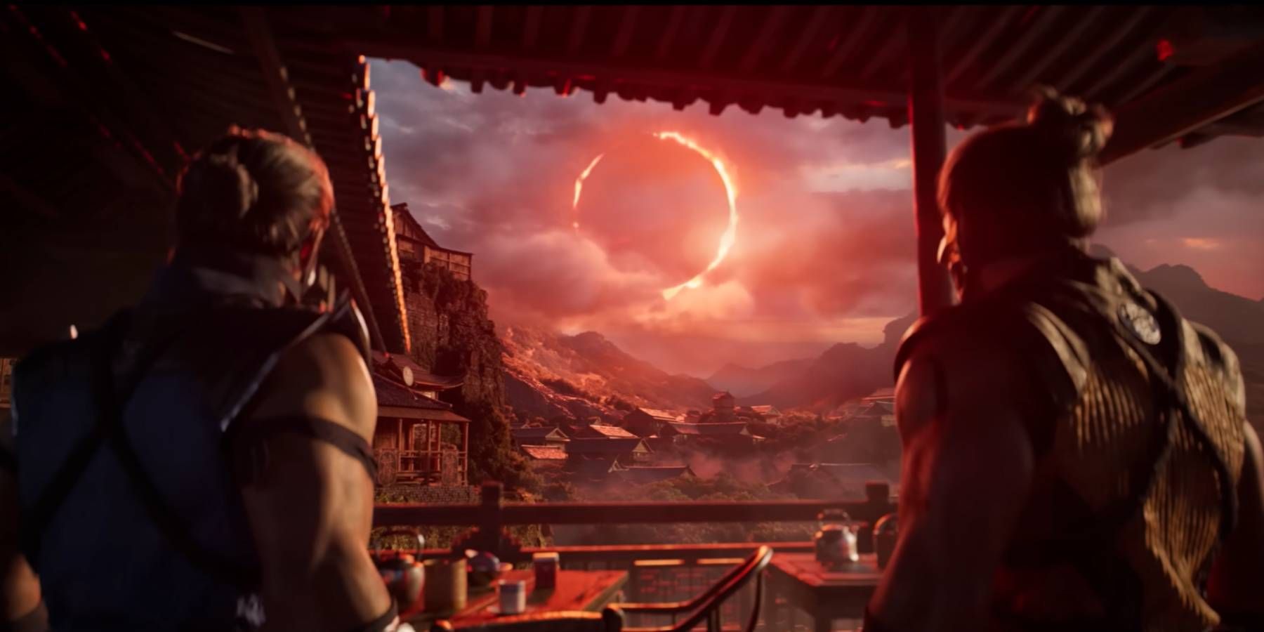 Sub-Zero and Scorpion looking at an eclipse in the Mortal Kombat 1 trailer