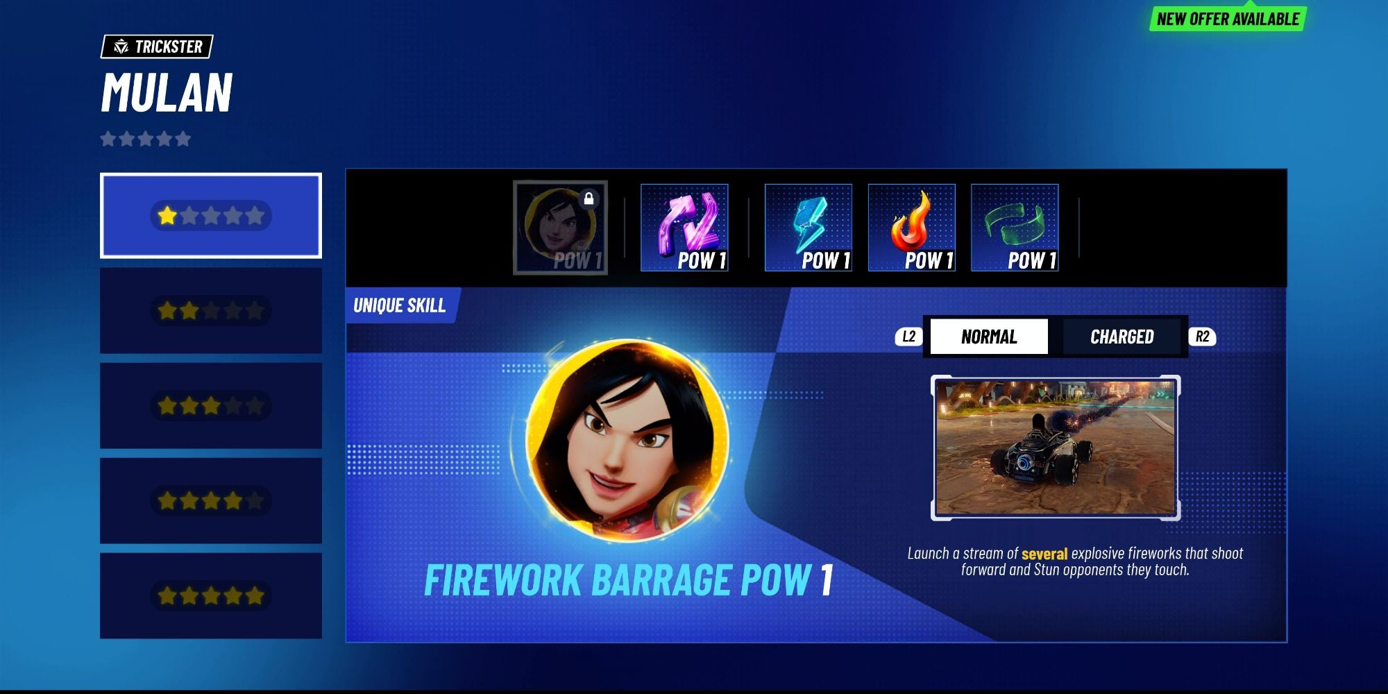 Mulan's unique skill in Disney Speedstorm, known as Fireworks Barrage