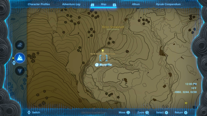 zelda tears of the kingdom north biron snowshelf cave location