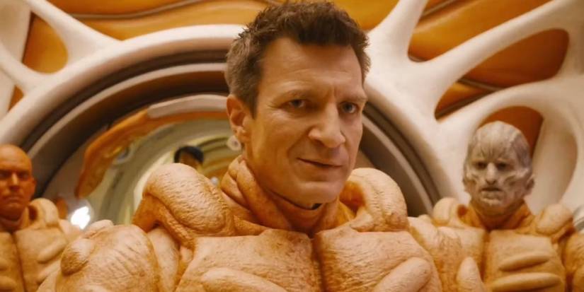 Nathan Fillion as an Orgocorp guard in Guardians of the Galaxy Vol 3