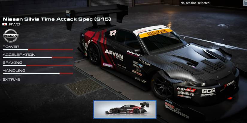 The Nissan Silvia Time Attack Spec (S15) in the garage of Grid Legends