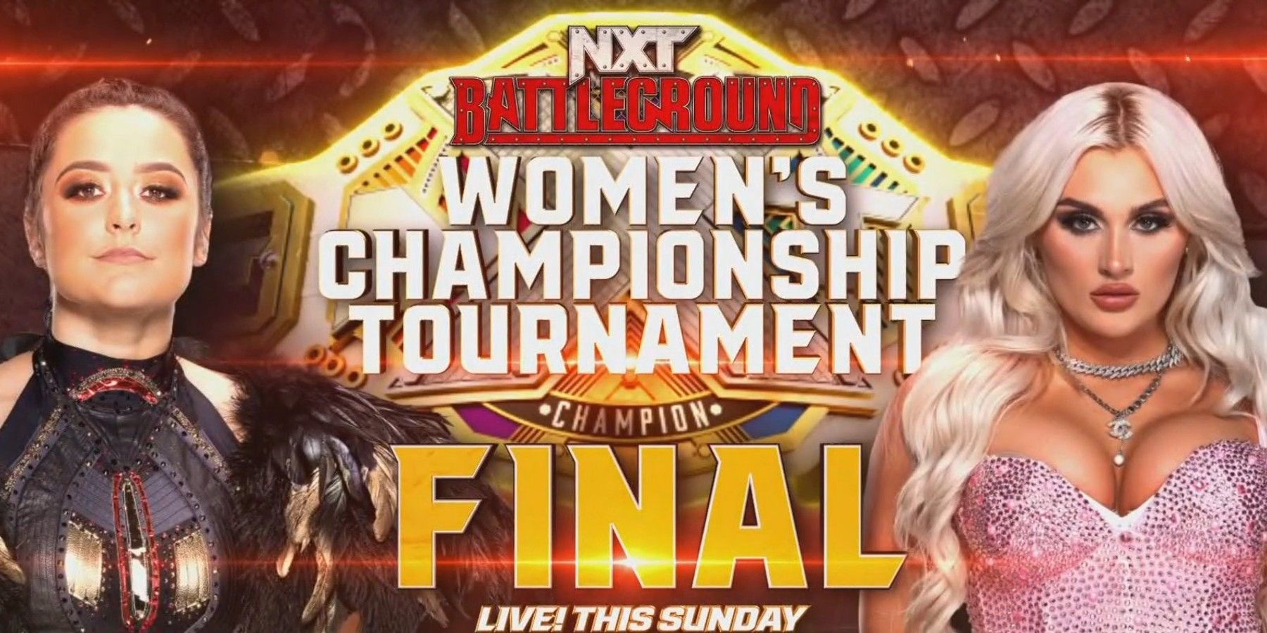 Lyra Valkyria and Tiffany Stratton NXT Battleground 2023 graphic for the NXT Championship
