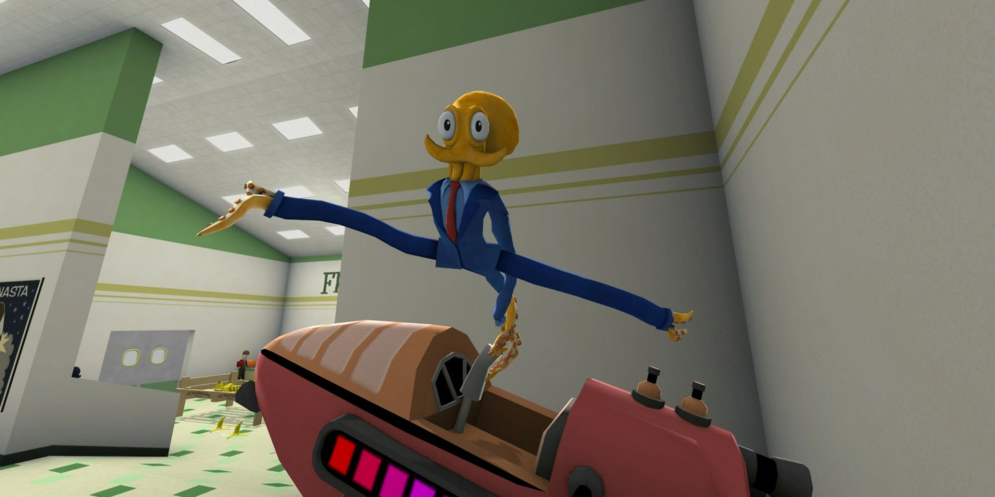 Octodad jumping over an amusement ride