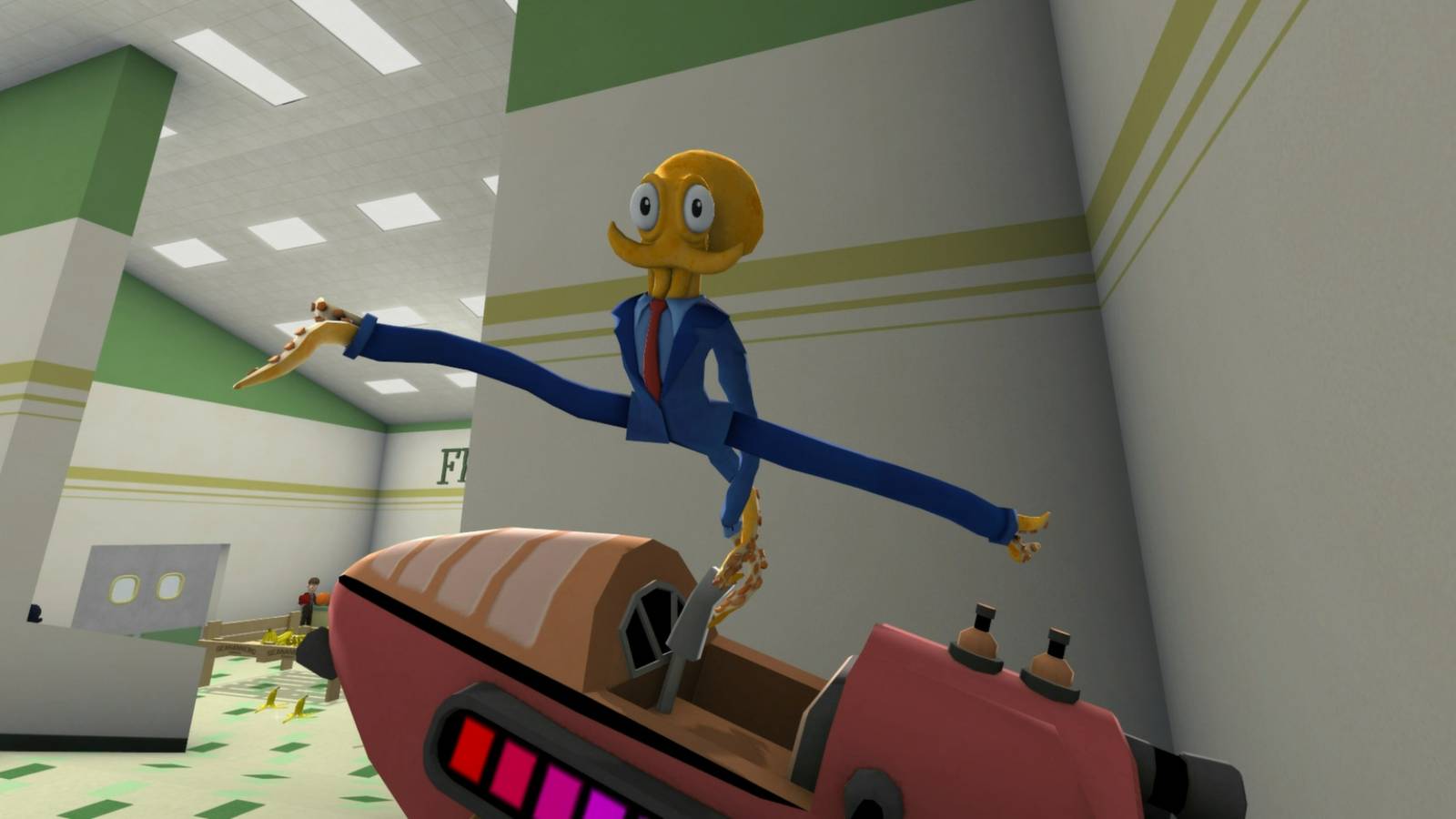 Octodad jumping over an amusement ride
