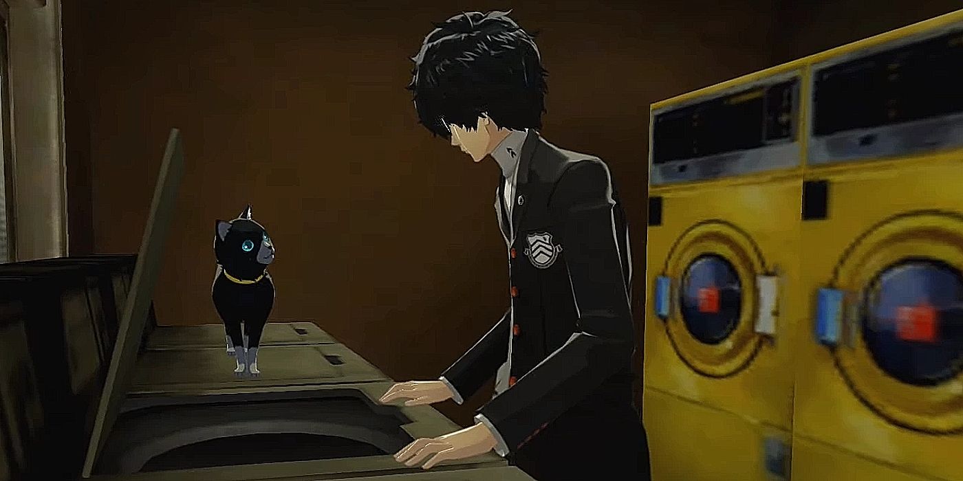 Persona 5 Royal protagonist doing laundry.