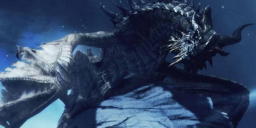 Skyrim Paarthurnax perched on a mountain