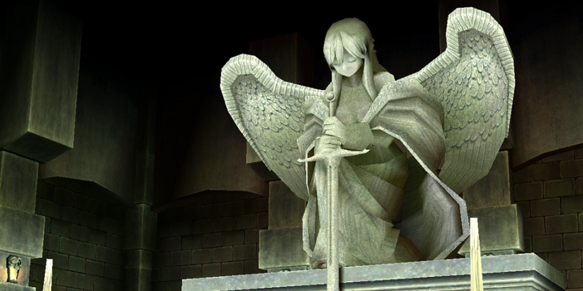 Peaca_Lobby Mabinogi angel statue kneeling with sword