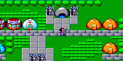 Phantasy Star Master System heroine walking through futuristic town