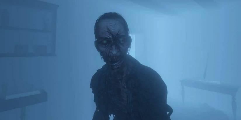 Image from Phasmophobia showing a close-up of one of the creepy ghosts.