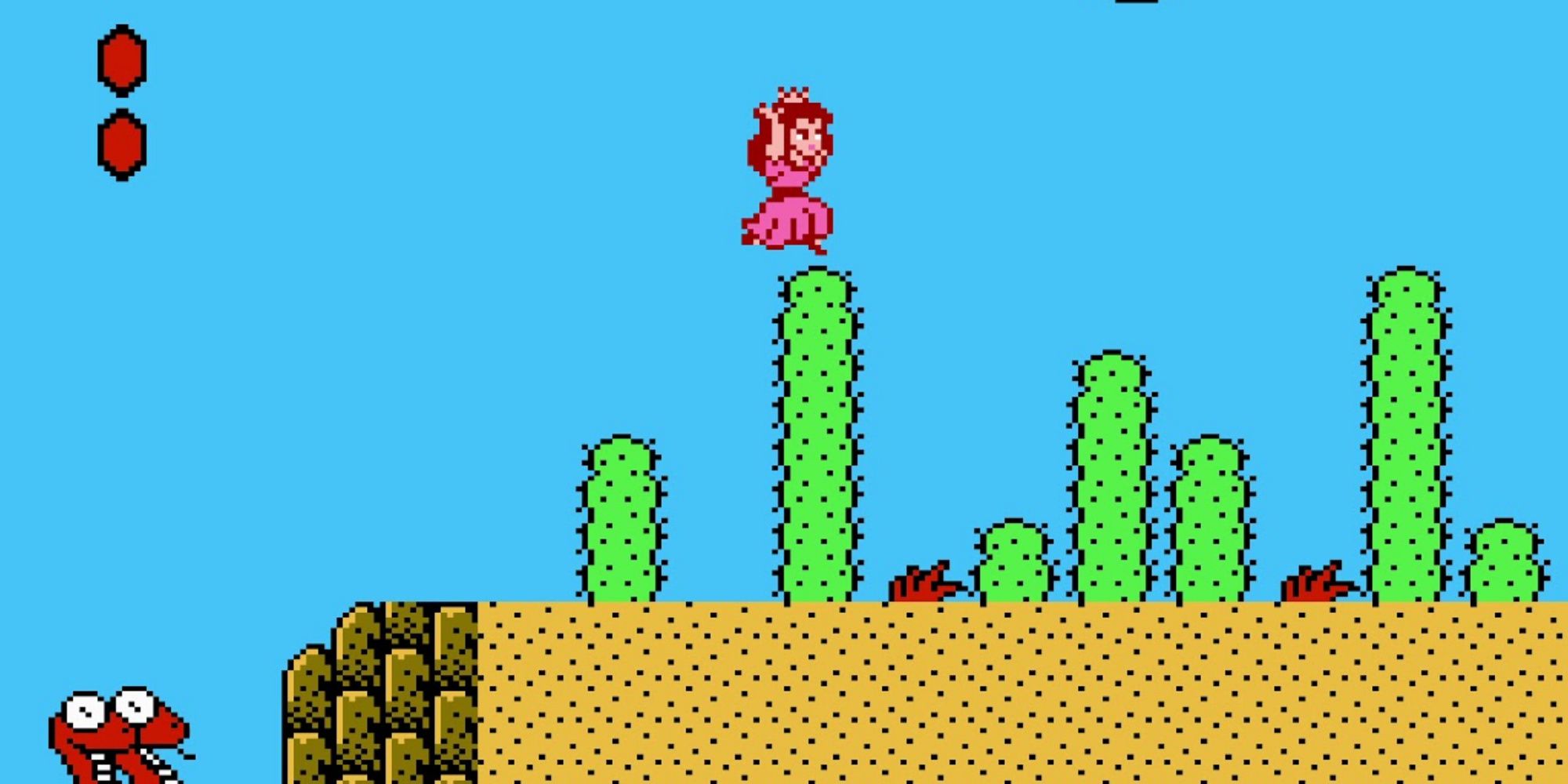 Playing a level as Princess Peach in Super Mario Bros. 2