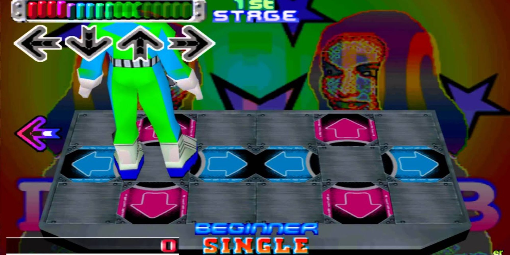 Playing a match in Dance Dance Revolution