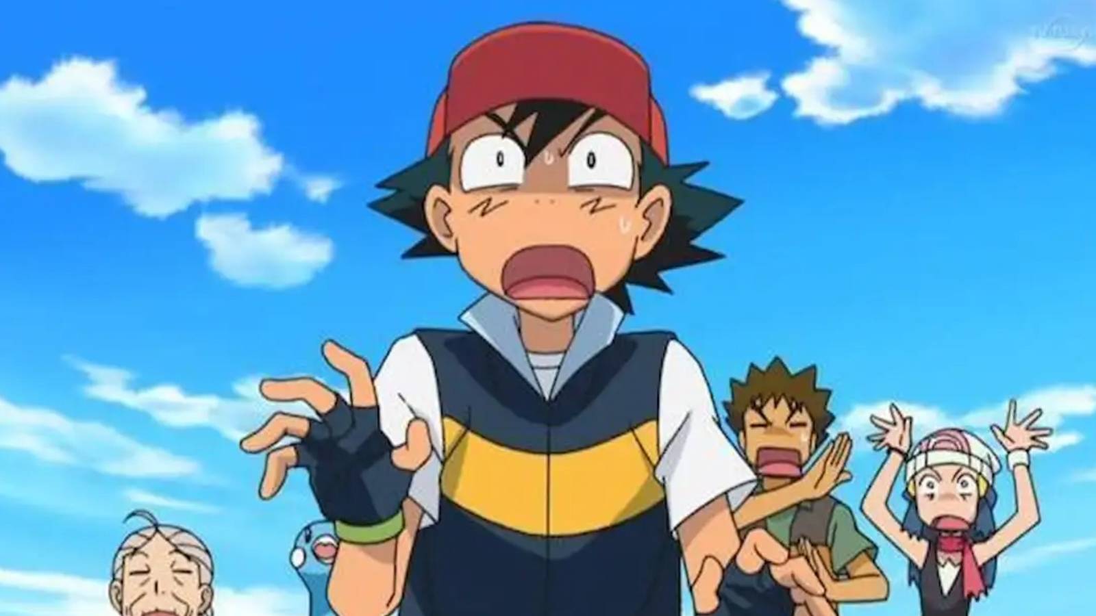 pokemon diamond and pearl anime ash brock and dawn startled