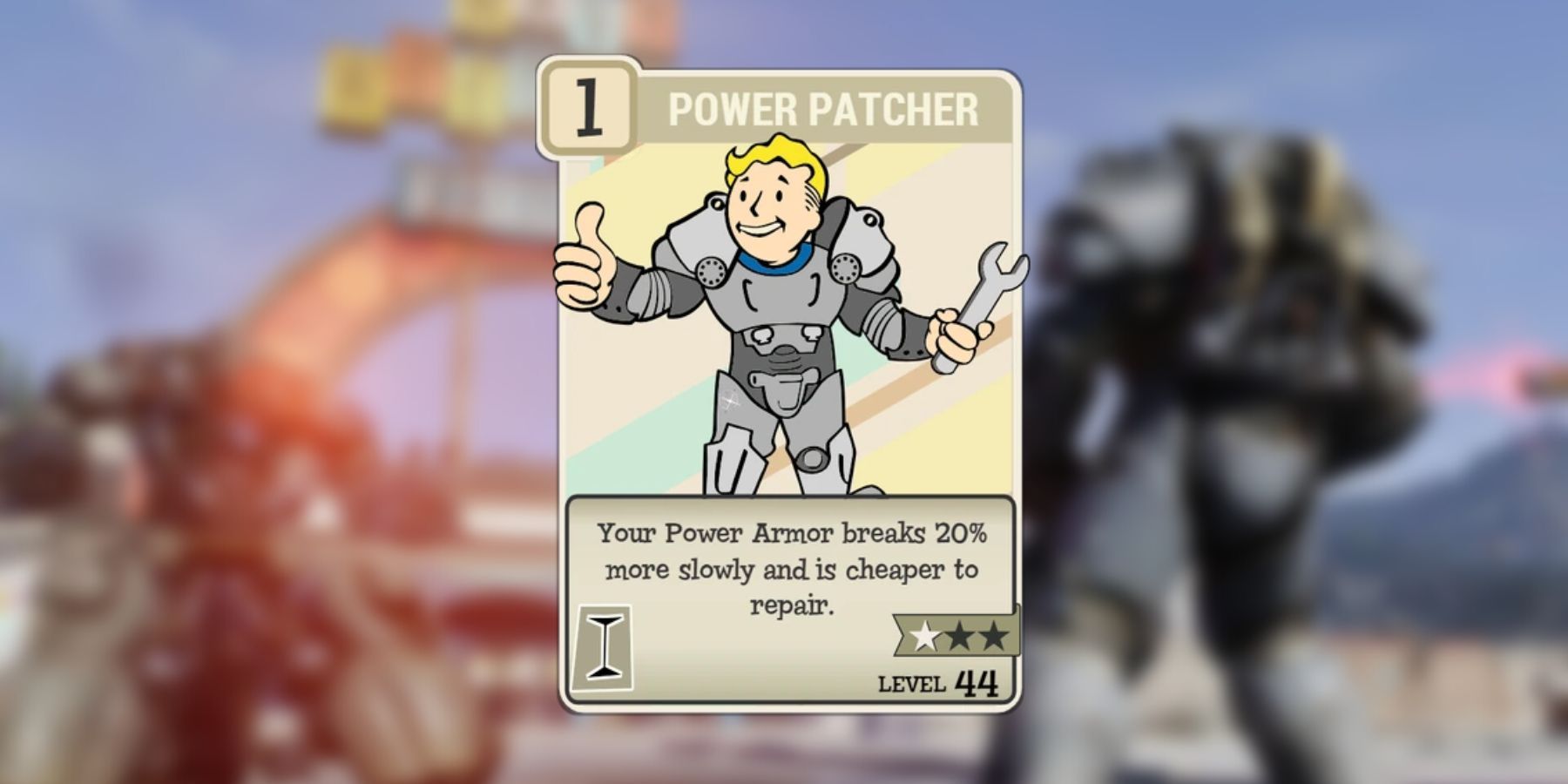 image showing the power patcher perk card for power armor.