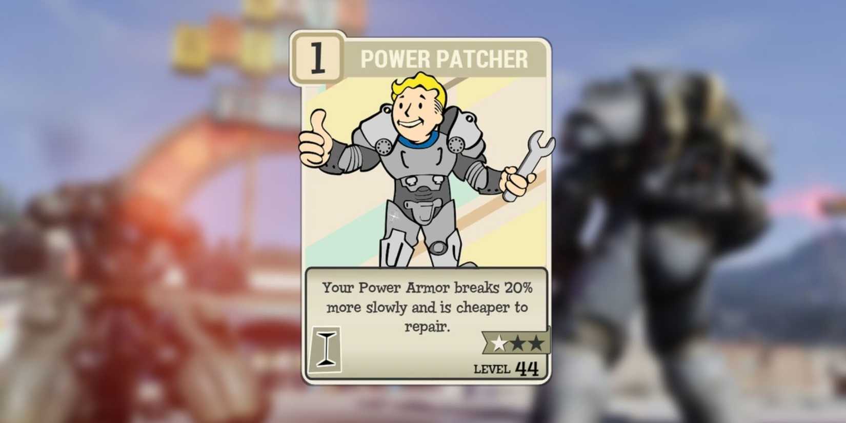 image showing the power patcher perk card for power armor.